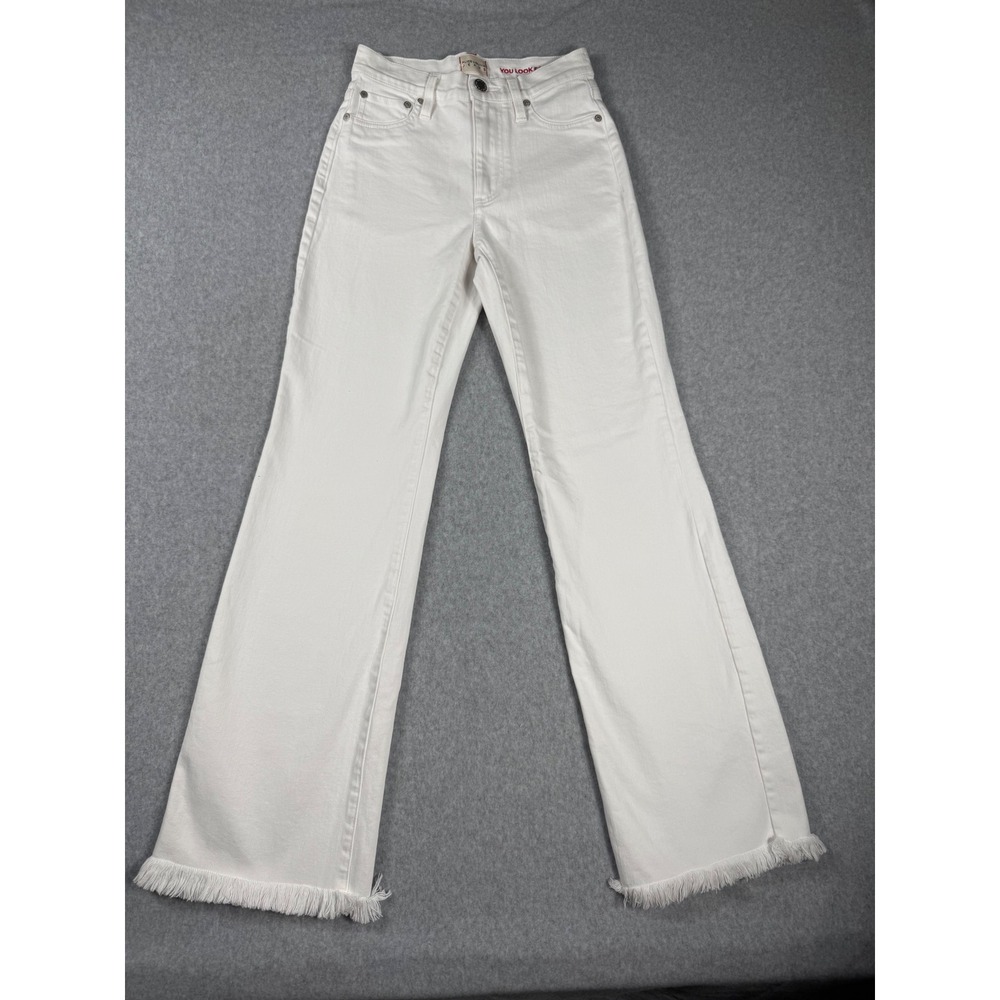 Alice + Olivia Jeans 24 White Wide Leg Raw Hem High Rise‎ Crop Denim Pants